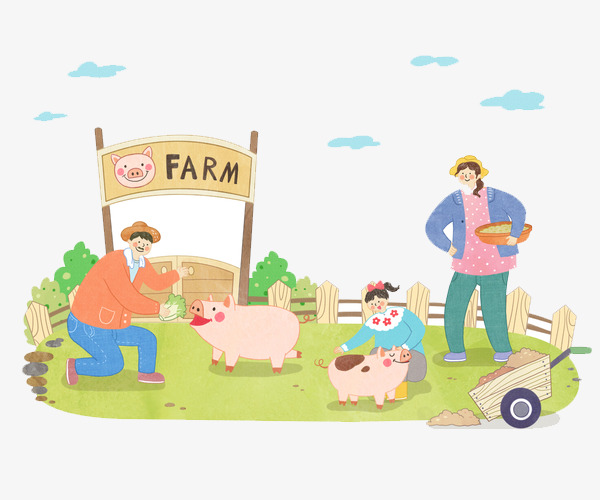 Happy Rural Family Feeding Pig In Pigsty Free Png Image - Pigsty, Transparent background PNG HD thumbnail