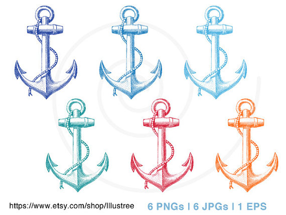 Vintage Anchor Digital Clipart Set In Six Colors, Nautical, Rope, Sailor,print, Printable, Commercial Use, Png, Jpg, Eps, Instant Download From Illustree On Hdpng.com  - Pink Anchor With Rope, Transparent background PNG HD thumbnail