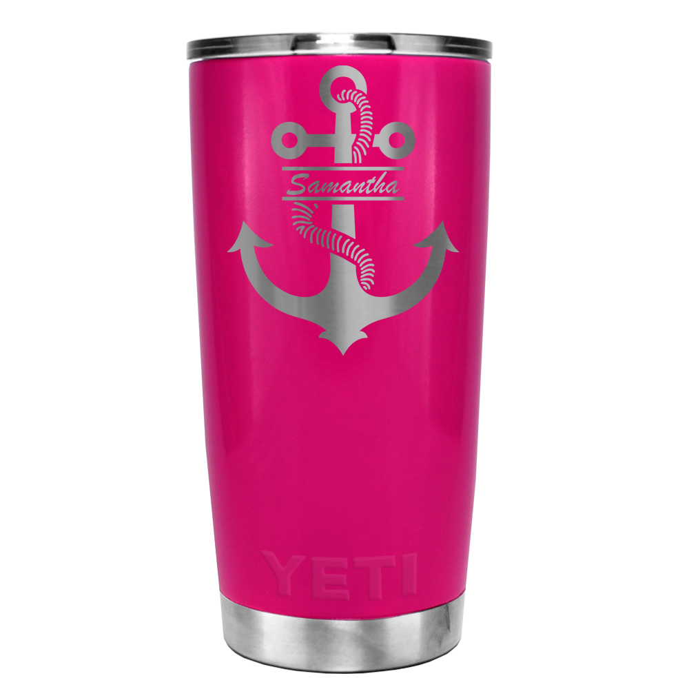 Yeti Anchor Rope Laser Engraved On Hot Pink 20 Oz Tumbler - Pink Anchor With Rope, Transparent background PNG HD thumbnail
