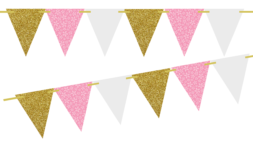 Gold Glitter/pink Flower/solid White 10Ft Vintage Pennant Banner Paper Triangle Bunting Flags For Weddings, Birthdays, Baby Showers, Events U0026 Parties - Pink And Gold, Transparent background PNG HD thumbnail