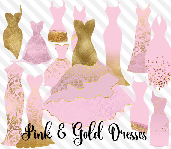 Pink And Gold Dress Clipart, Gold Fashion Clip Art, Pink And Gold Glitter Glam Princess Dress, Png Digital Instant Download Graphics - Pink And Gold, Transparent background PNG HD thumbnail