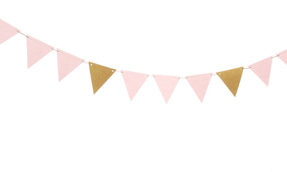 Pink And Gold Triangle Flag Banner / Pink And Gold Pennant Banner / Pink And Gold Bunting / Pink And Gold Garland / Pink And Gold Party - Pink And Gold, Transparent background PNG HD thumbnail
