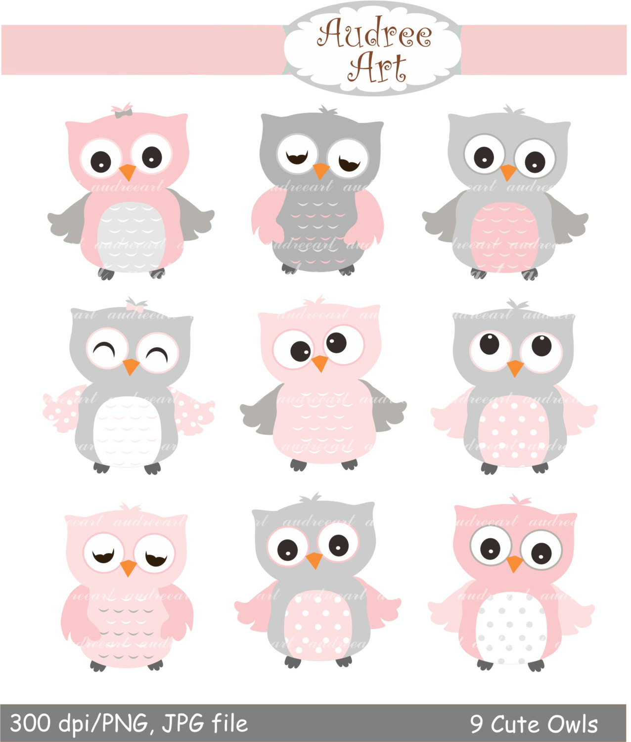 9 Cute Owls Clipart, Pink Owls, Baby Pink And Grey Owls, Baby Girl Owls Clipart, Color Owls Clipart, Owl Clipart - Pink And Gray Owl, Transparent background PNG HD thumbnail