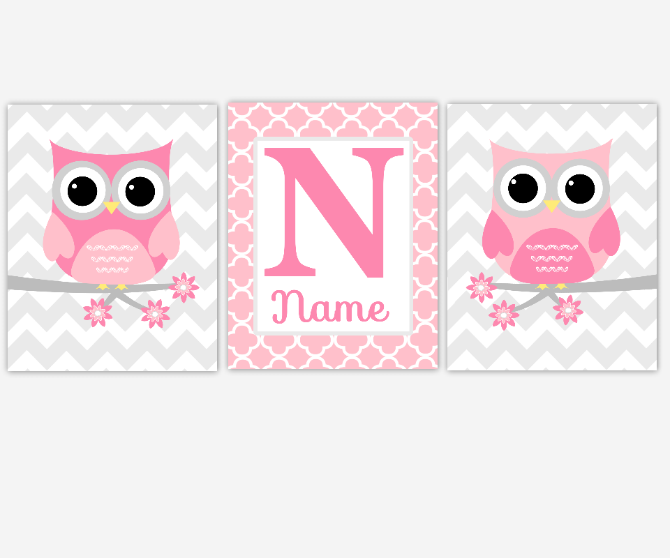 Pink And Gray Owl Png - Baby Girls Canvas Nursery Wall Art Pink Gray Grey Owls Monogram Quatrefoil Personalize Name Canvas Prints Baby Hdpng.com , Transparent background PNG HD thumbnail