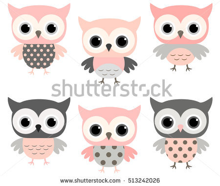 Pink And Gray Owl Png - Cute Pink And Grey Cartoon Owls Vector Set For Baby Showers, Birthdays And Invitation Designs, Transparent background PNG HD thumbnail
