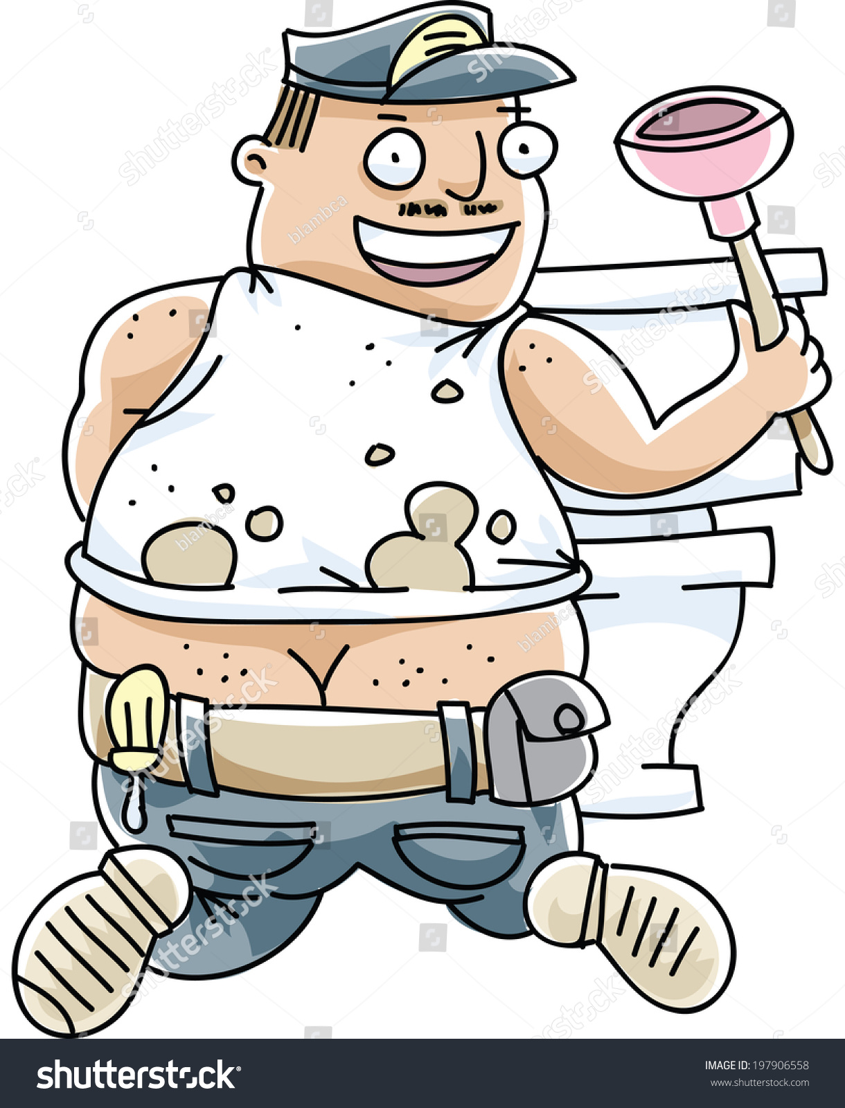 A Cartoon Plumberu0027S Butt Crack Is Visible As He Fixes A Toilet. - Plumber Crack, Transparent background PNG HD thumbnail