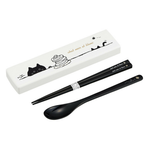 Osk Chat Noir Et Blanc Bento Chopsticks U0026 Spoon Portable Cutlery Box Set (2 Colours - Chat Noir Et Blanc, Transparent background PNG HD thumbnail