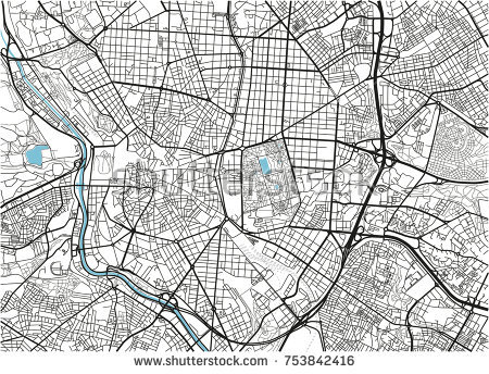 Black And White Vector City Map Of Madrid With Well Organized Separated Layers. - City Map, Transparent background PNG HD thumbnail