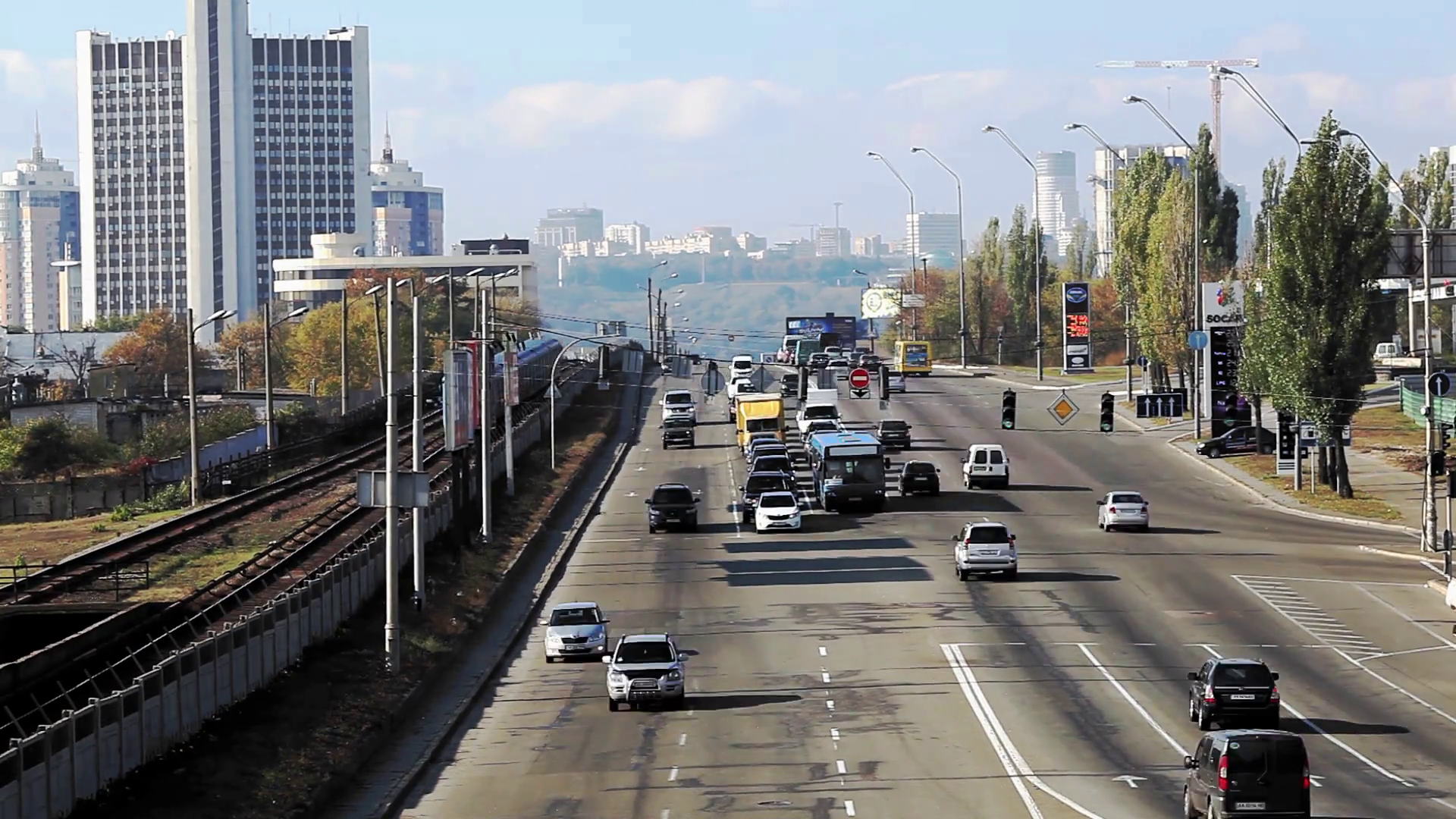 Time Lapse City Traffic, Cars Changing Lanes Time Lapse, Busy City Road. Timelapse. City Kyiv Ukraine. City Road And Business Buildings. - City Road, Transparent background PNG HD thumbnail