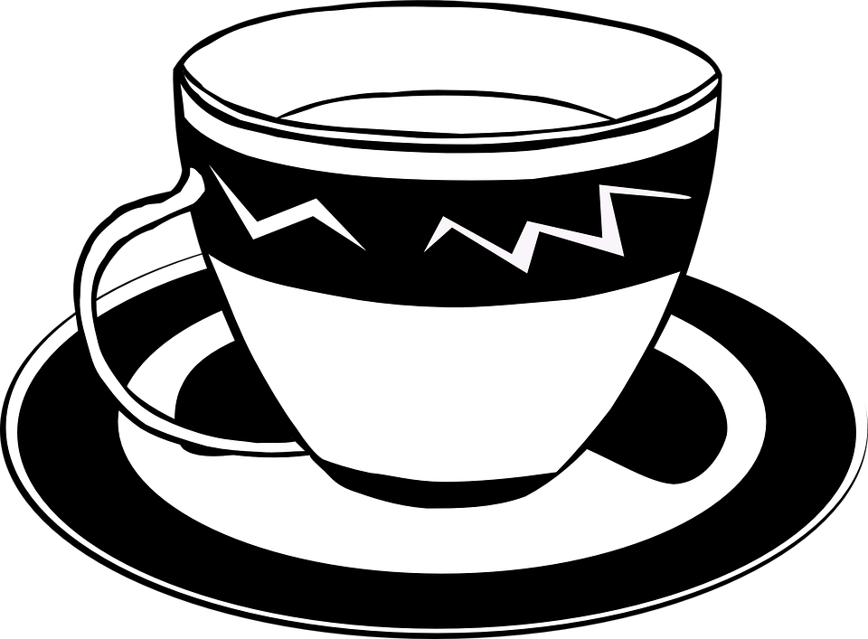 Tea, Cup, Saucer, Black And White, Teacup, Tea Set - Cup Black And White, Transparent background PNG HD thumbnail