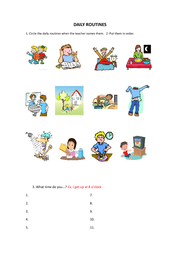 Daily Routines Worksheet For Kids - Daily Activities, Transparent background PNG HD thumbnail