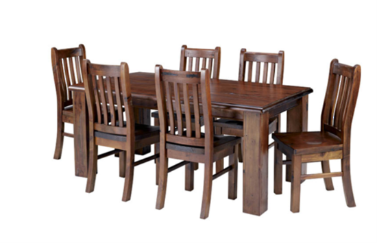 Felton 1.8 Solid Pine Wood Dining Table  6 Chairs Combo - Dinner Table, Transparent background PNG HD thumbnail