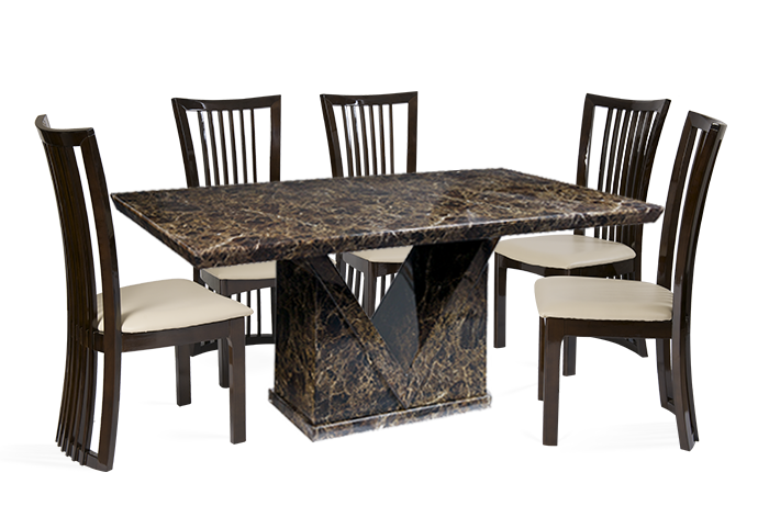 Mocha Marble Dining Table With Reni Leather Chairs 4 Or 6 Seater - Dinner Table, Transparent background PNG HD thumbnail