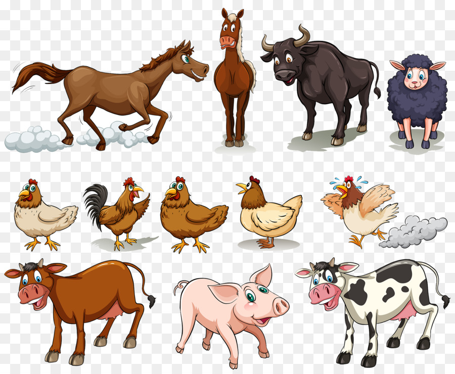 Cattle Chicken Sheep Domestic Pig Horse   Farm Animals - Domestic Animals, Transparent background PNG HD thumbnail