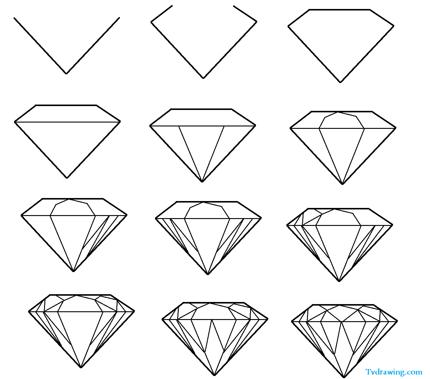 How To Draw A Simple Diamond Gemstone Pattern Easy Free Step By Step - Easy To Draw, Transparent background PNG HD thumbnail