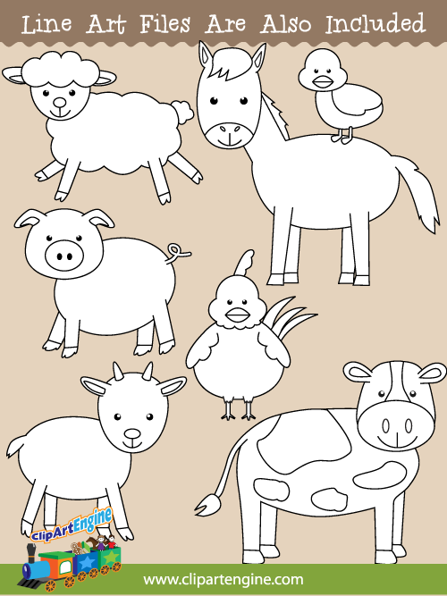 Black And White Line Art Files Are Also Included As Part Of This Collection Of Farm - Farm Animals Black And White, Transparent background PNG HD thumbnail