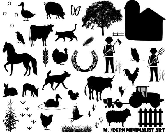 Farm Animals Clipart Black U2013 34 Png Images From Modernminimalistart On Etsy Studio - Farm Animals Black And White, Transparent background PNG HD thumbnail