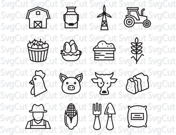 Farm Svg, Dxf, Png Cut File, Farm Icons, Farm Vector File, Farm Monogram, Tractor Svg, Rooster Weather Cow Svg, Farm Animals Corn Svg From Svgcut On Etsy Hdpng.com  - Farm Animals Black And White, Transparent background PNG HD thumbnail