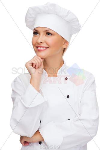 Stock Photo Of Cooking And Food Concept Smiling Female Chef Cook Or Baker Dreaming - Female Chef, Transparent background PNG HD thumbnail