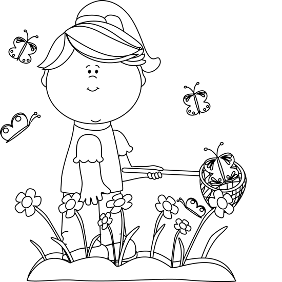 Black And White Girl Catching Butterflies   Png Spring Black And White - Garden Black And White, Transparent background PNG HD thumbnail