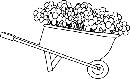 Black And White Wheelbarrow Filled With Flowers - Garden Black And White, Transparent background PNG HD thumbnail