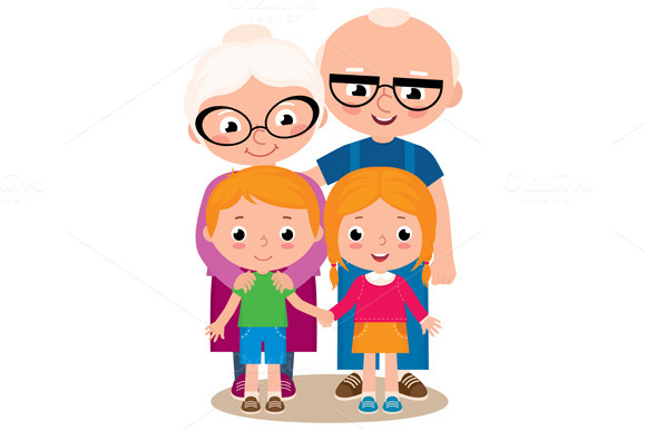 Grandparents And Their Grandchildren Illustrations On Creative Clipart - Grandparents With Grandchildren, Transparent background PNG HD thumbnail