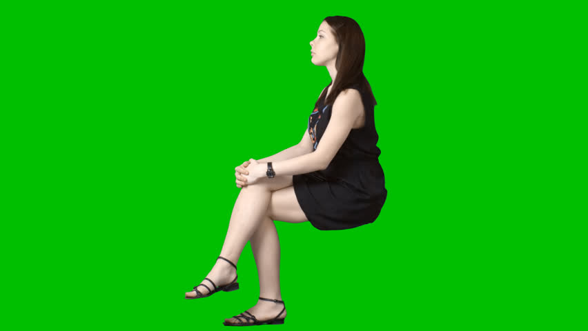 Pretty Brunette Girl Sits In Summer Clothes. Green Screen Clip. Footage With Alpha Channel - Arm, Transparent background PNG HD thumbnail