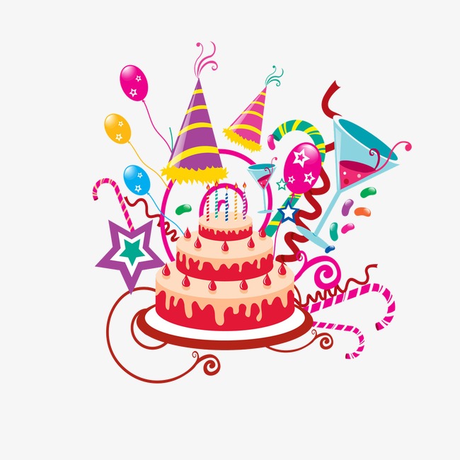 Birthday Cake, Party, Streamers, Balloons Free Png Image - Birthday Cake And Balloons, Transparent background PNG HD thumbnail