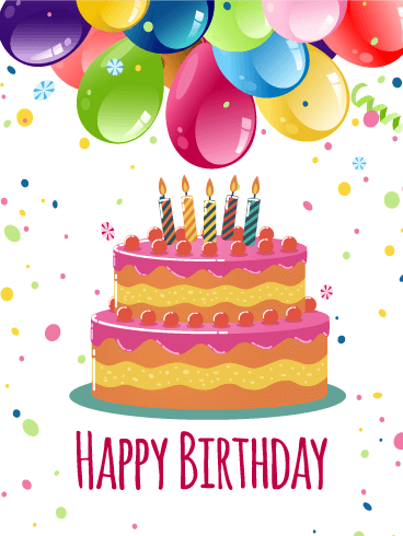 Colorful Birthday Balloon U0026 Cake Card - Birthday Cake And Balloons, Transparent background PNG HD thumbnail
