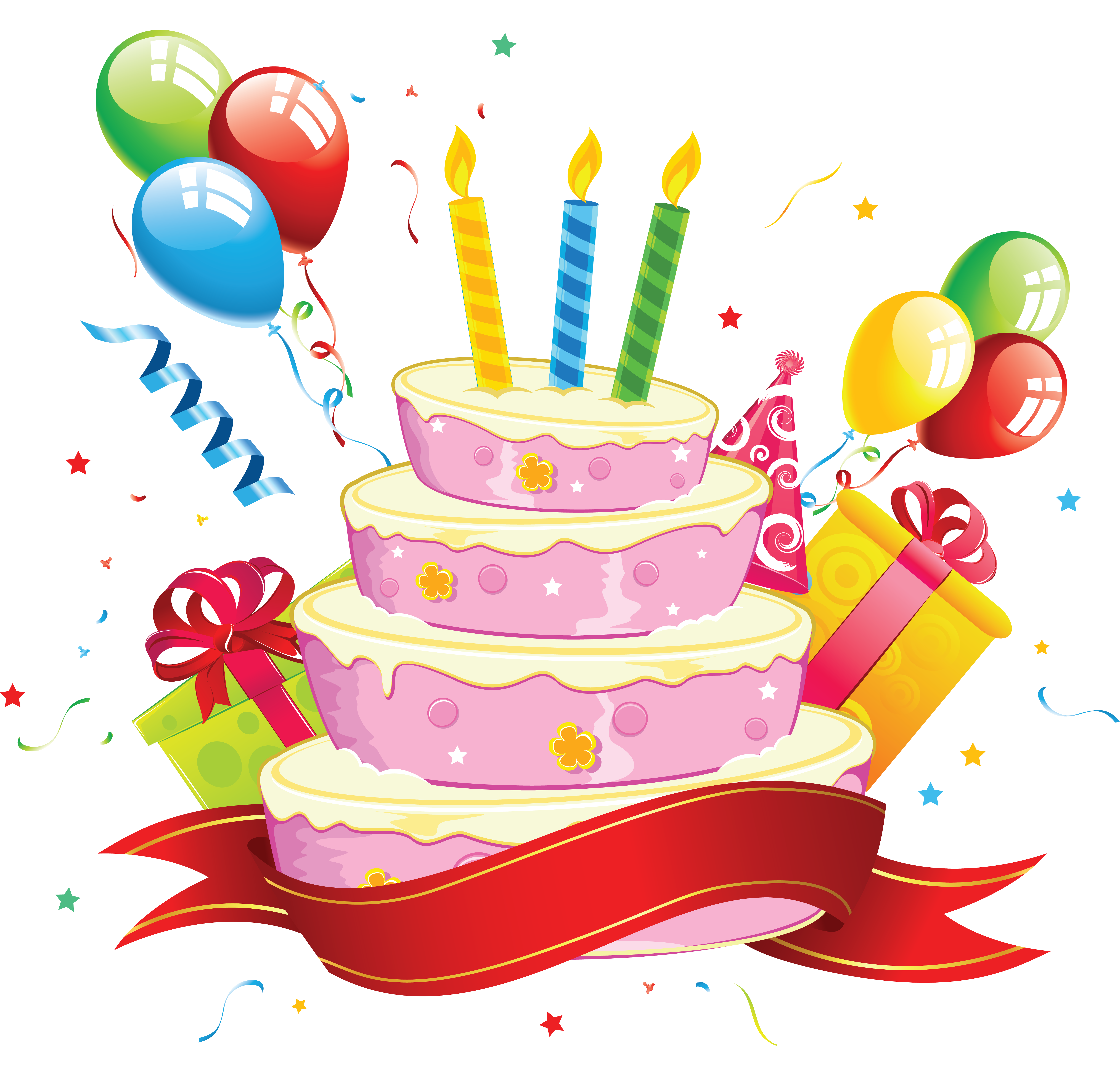 Happy Birthday - Birthday Cake And Balloons, Transparent background PNG HD thumbnail