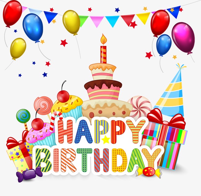 Happy Birthday, Happy Birthday, Birthday Elements, Cartoon Birthday Elements Png And Vector - Birthday Cake And Balloons, Transparent background PNG HD thumbnail