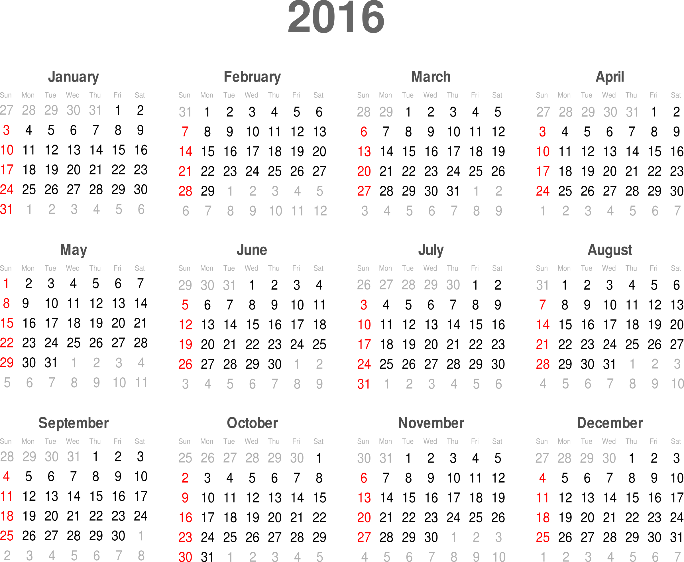 2016 Calendar - Calendar, Transparent background PNG HD thumbnail