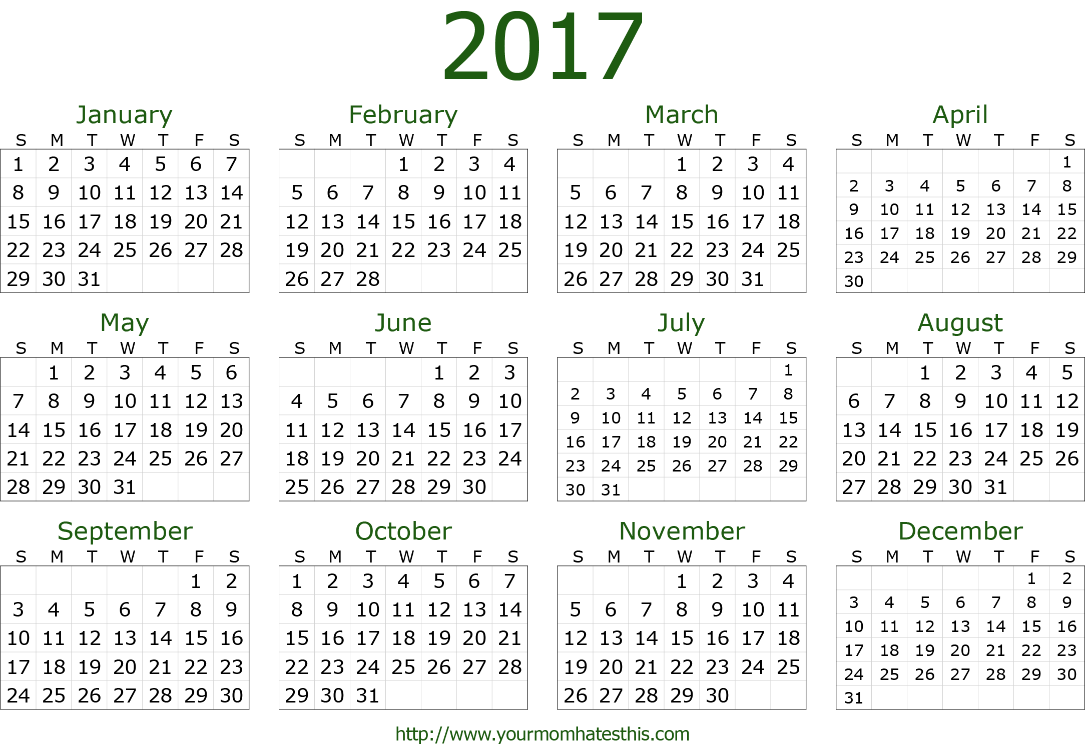 2017 Dark Green Calendar Template - Calendar, Transparent background PNG HD thumbnail