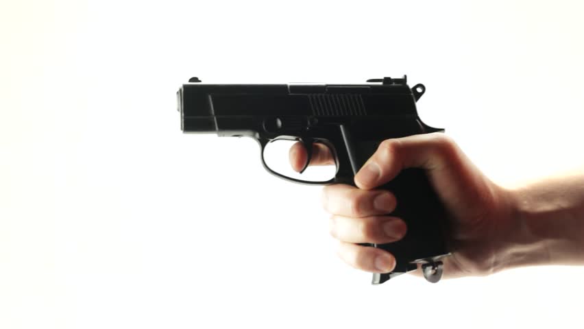 Man Shoots A Black Gun On A White Background   Hd Stock Footage Clip - Gun, Transparent background PNG HD thumbnail