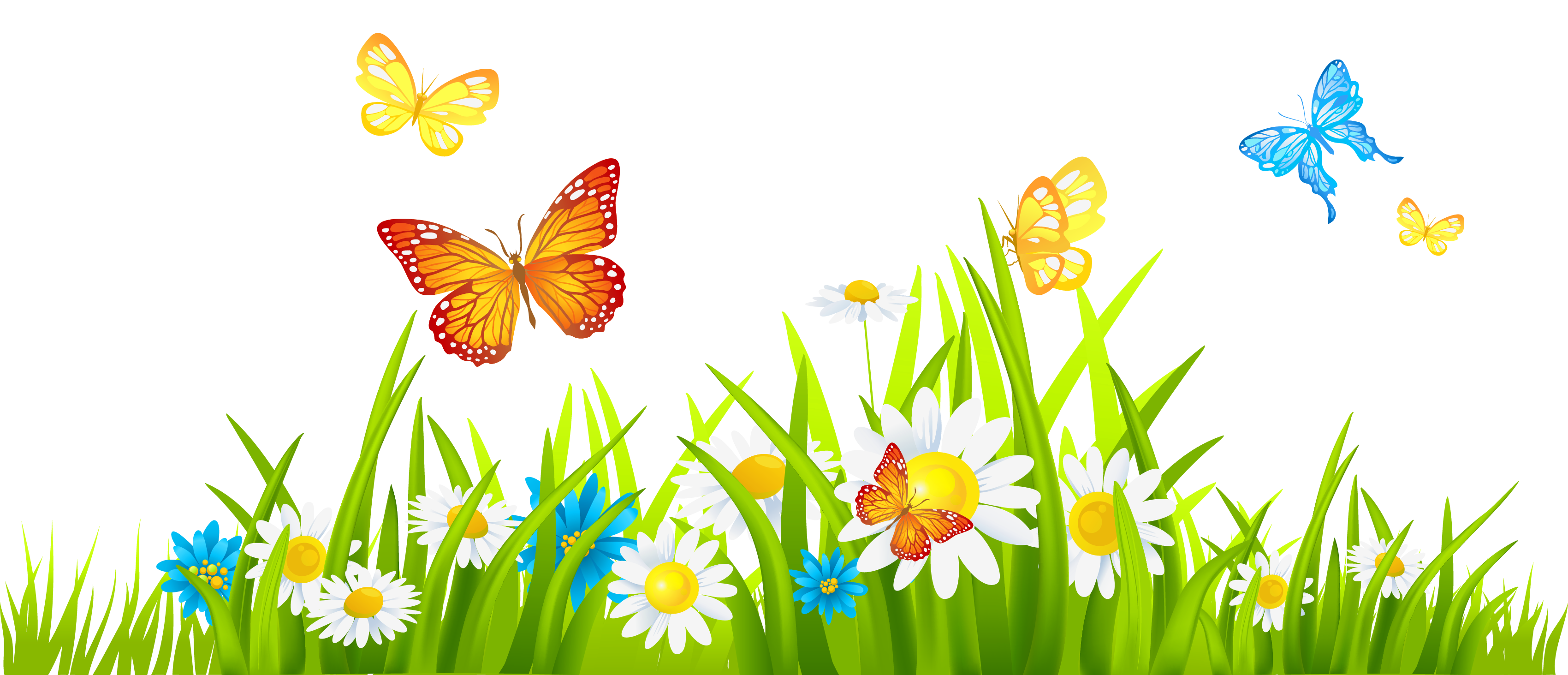Grass Ground With Flowers And Butterflies Png Clipart - Of Butterflies And Flowers, Transparent background PNG HD thumbnail