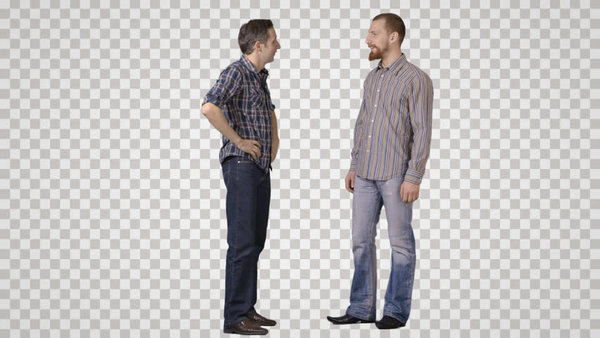 Two Young Men Stand Face To Face, Talk, Laugh. Front View. Footage - Person, Transparent background PNG HD thumbnail