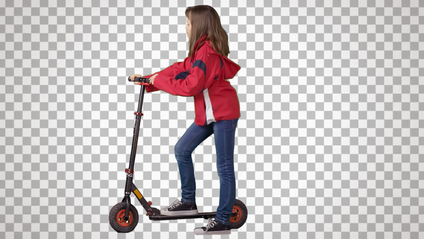 Little Girl Stands With The Scooter. Cut Out Video Shooting On Green Screen. File - Pictures Of People, Transparent background PNG HD thumbnail