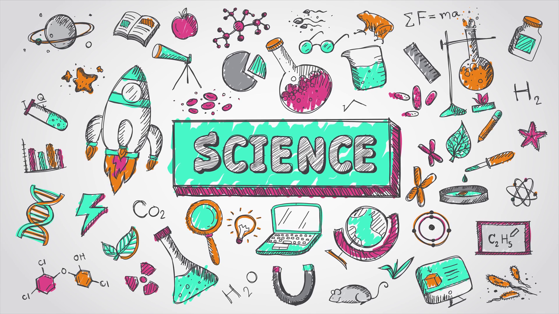 Doodle Cartoon Animation Of Science, Chemistry, Physics, Astronomy And Biology School Education Subject - School Subjects, Transparent background PNG HD thumbnail