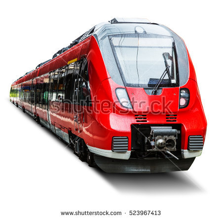 Creative Abstract Railroad Travel And Railway Tourism Transportation Industrial Concept: Red Modern High Speed Passenger - Train, Transparent background PNG HD thumbnail