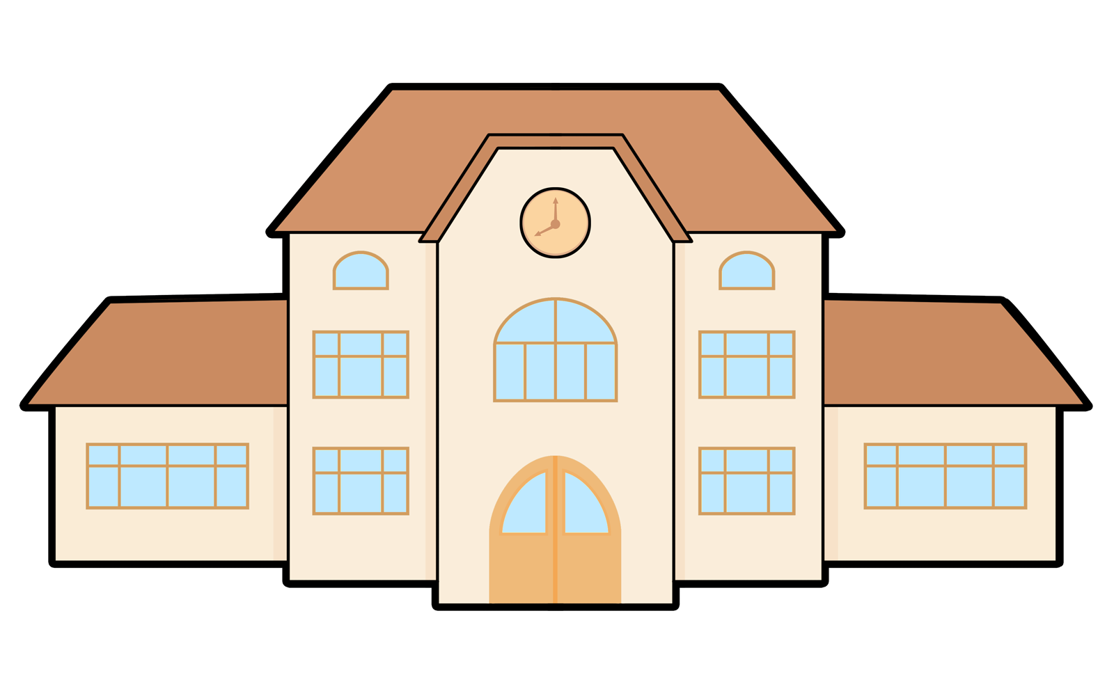 Free Cartoon School Building Clip Art - High School Building, Transparent background PNG HD thumbnail