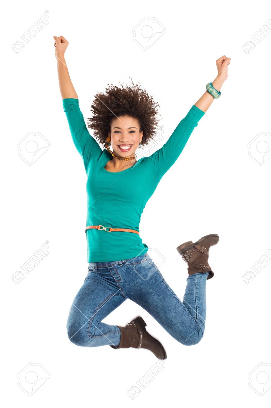 Portrait Of Gir Jumping In Joy Isolated Over White Background Stock Photo   18523720 - Jumping For Joy, Transparent background PNG HD thumbnail