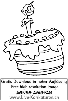 Kuchen Torte Eine Kerze Ein Jahr Alt Geburtstagskuchen Happy Birthday Schwarzweiss Agnes Live Karikaturen Karikaturistin - Kuchen Schwarz Weiss, Transparent background PNG HD thumbnail