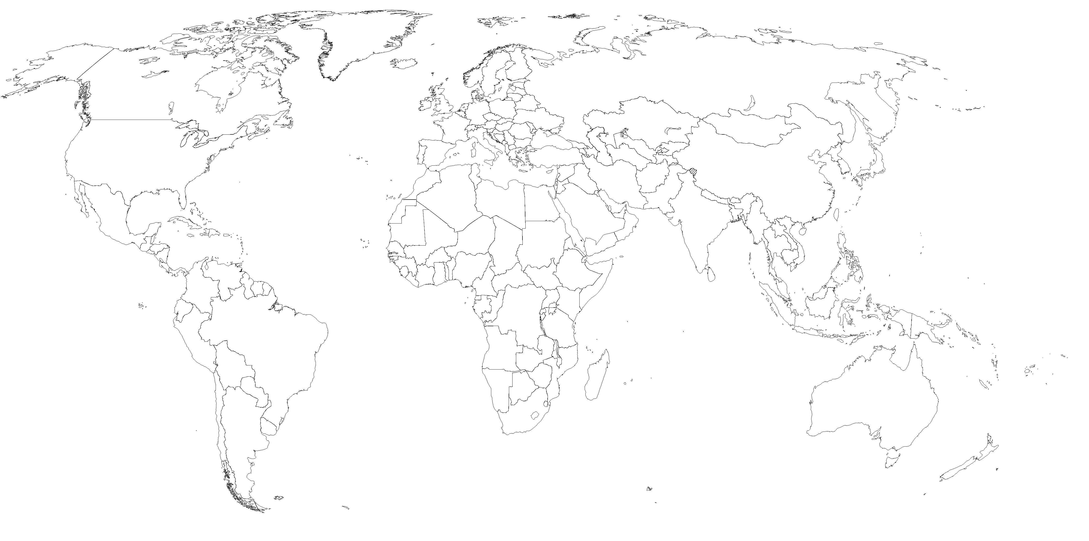 File:world Map Blank Black Lines 4500Px Monochrome.png - Map Black And White, Transparent background PNG HD thumbnail