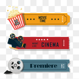 Retro Movie Tickets With Popcorn And Audio Visual Elements (, Retro Movie Tickets With. Png Psd - Movie Ticket, Transparent background PNG HD thumbnail
