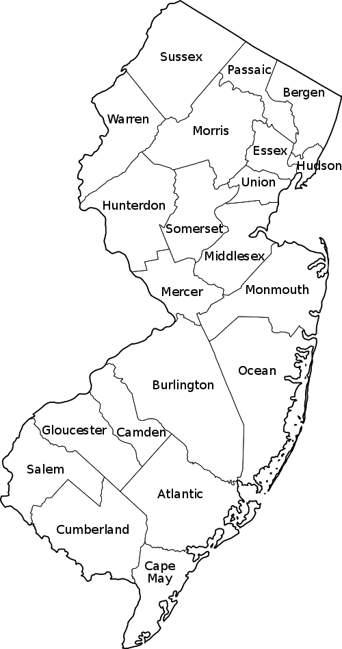 File:new Jersey Counties Labeled.svg - New Jersey, Transparent background PNG HD thumbnail