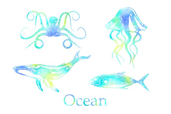 Ocean Animals Watercolor Png Eps   Illustrations - Ocean Animals, Transparent background PNG HD thumbnail