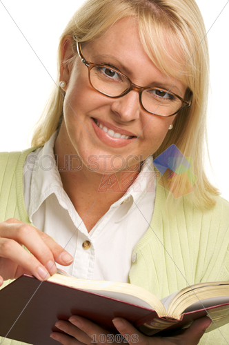 Stock Photo Of Young Blonde Woman Reading Book Looking At You With Glasses - Of Young Blonde Woman, Transparent background PNG HD thumbnail