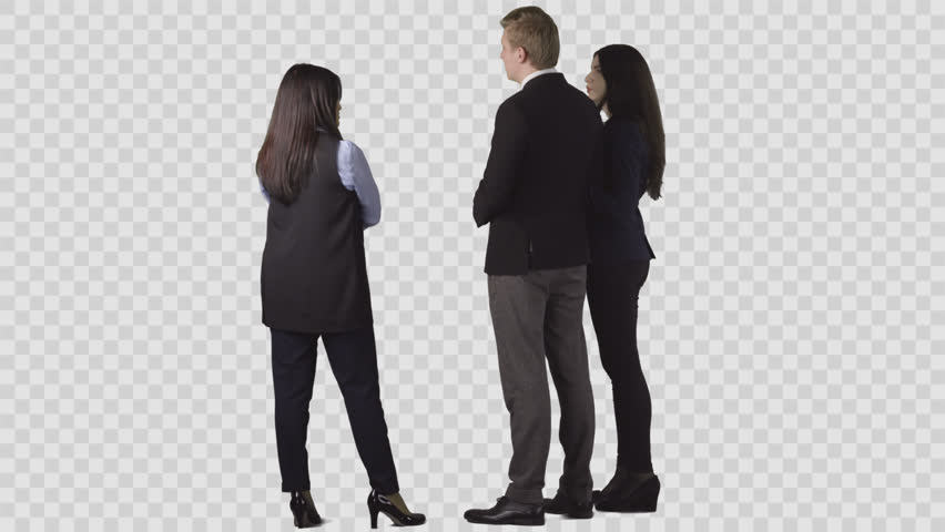 The Seller In Office Clothes Is Standing Near Young Couple, Discussing. Back View. - People Working Office, Transparent background PNG HD thumbnail
