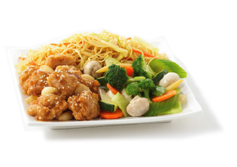 Choice Of Fried Rice Or Noodles Plus Any Two Items. - Plate Of Food, Transparent background PNG HD thumbnail
