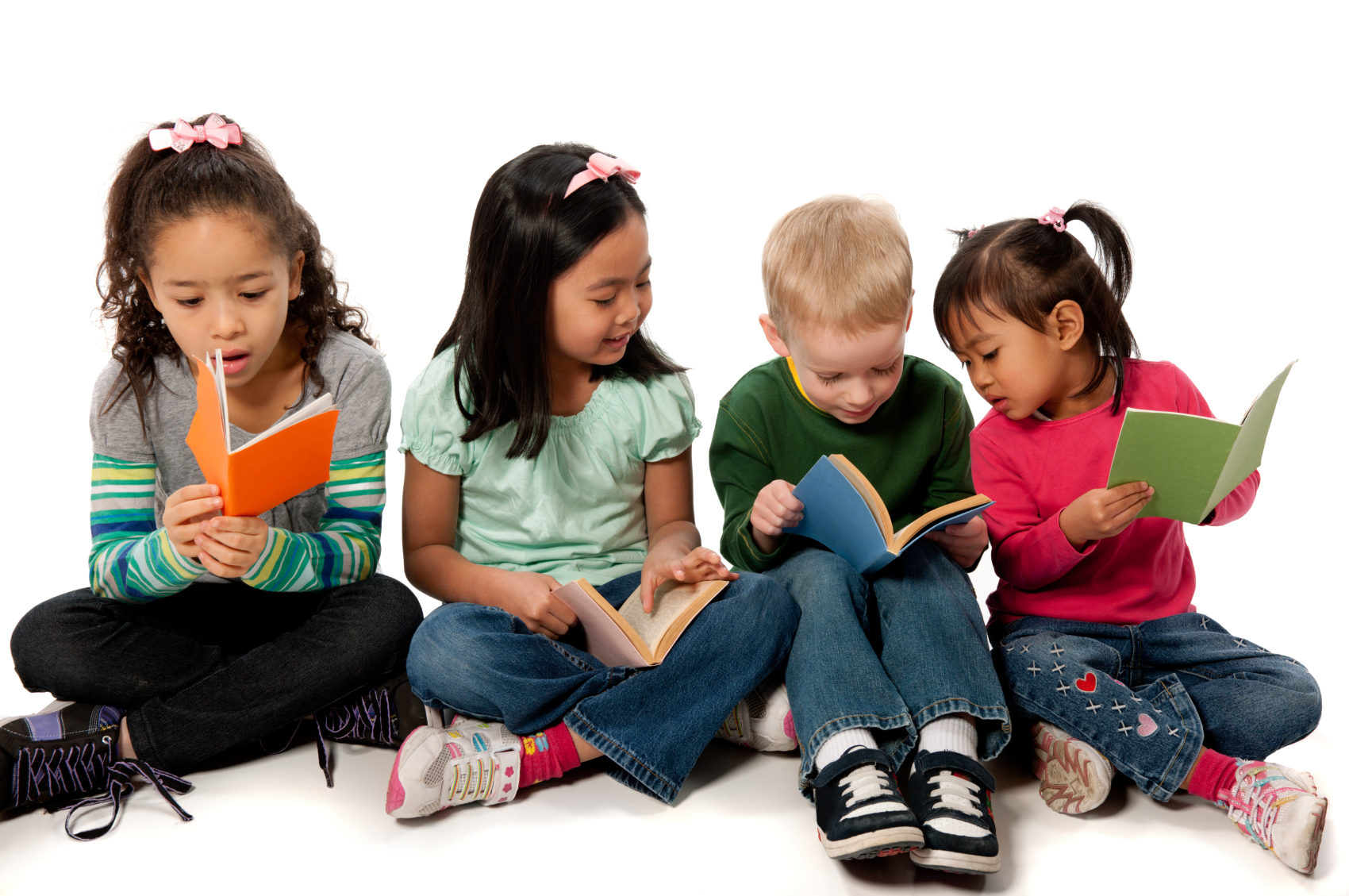 Four Children Reading - Reading Children, Transparent background PNG HD thumbnail
